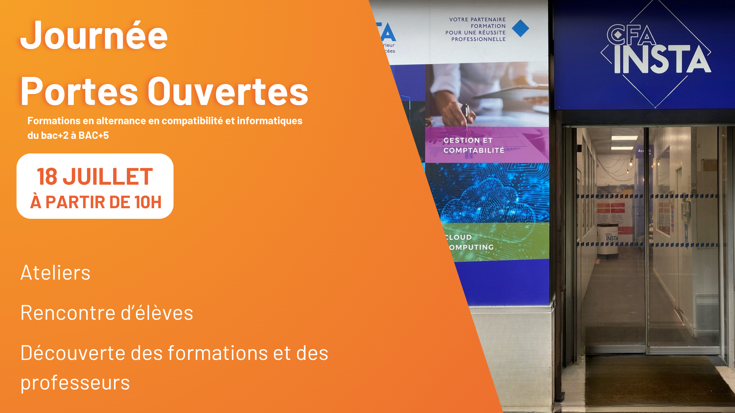 journée porte ouverte. 18 Juillet 2026 . CFA INSTA 12 Rue de cléry, Metro Sentier (3) Chatelet Les Halles formation informatique